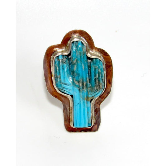 Navajo Turquoise Cactus Ring Size 7.5 Sterling Silver