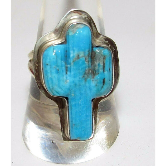 Navajo Turquoise Cactus Ring Size 7 Sterling Silver Native 
