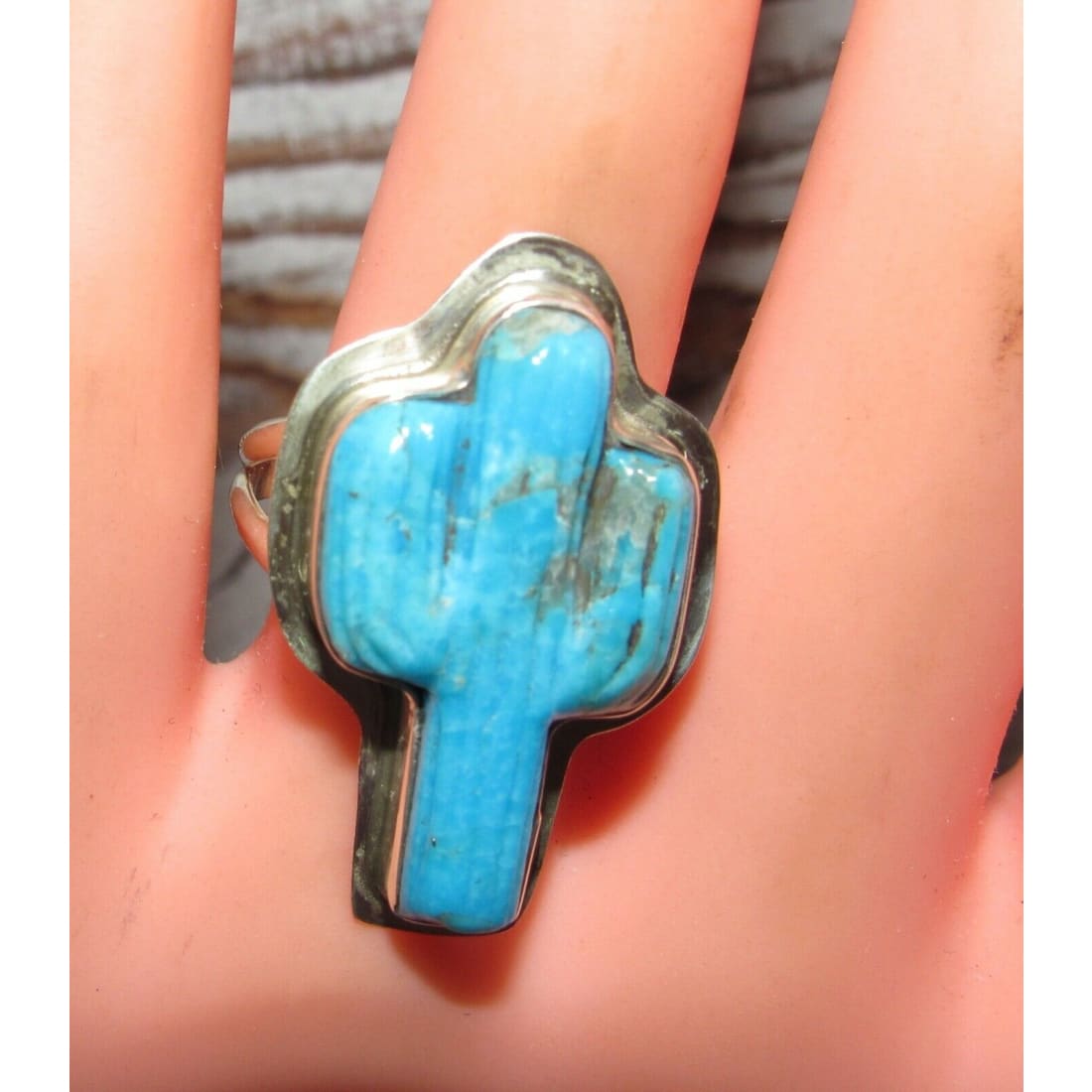 Navajo Turquoise Cactus Ring Size 8 Sterling Silver Native