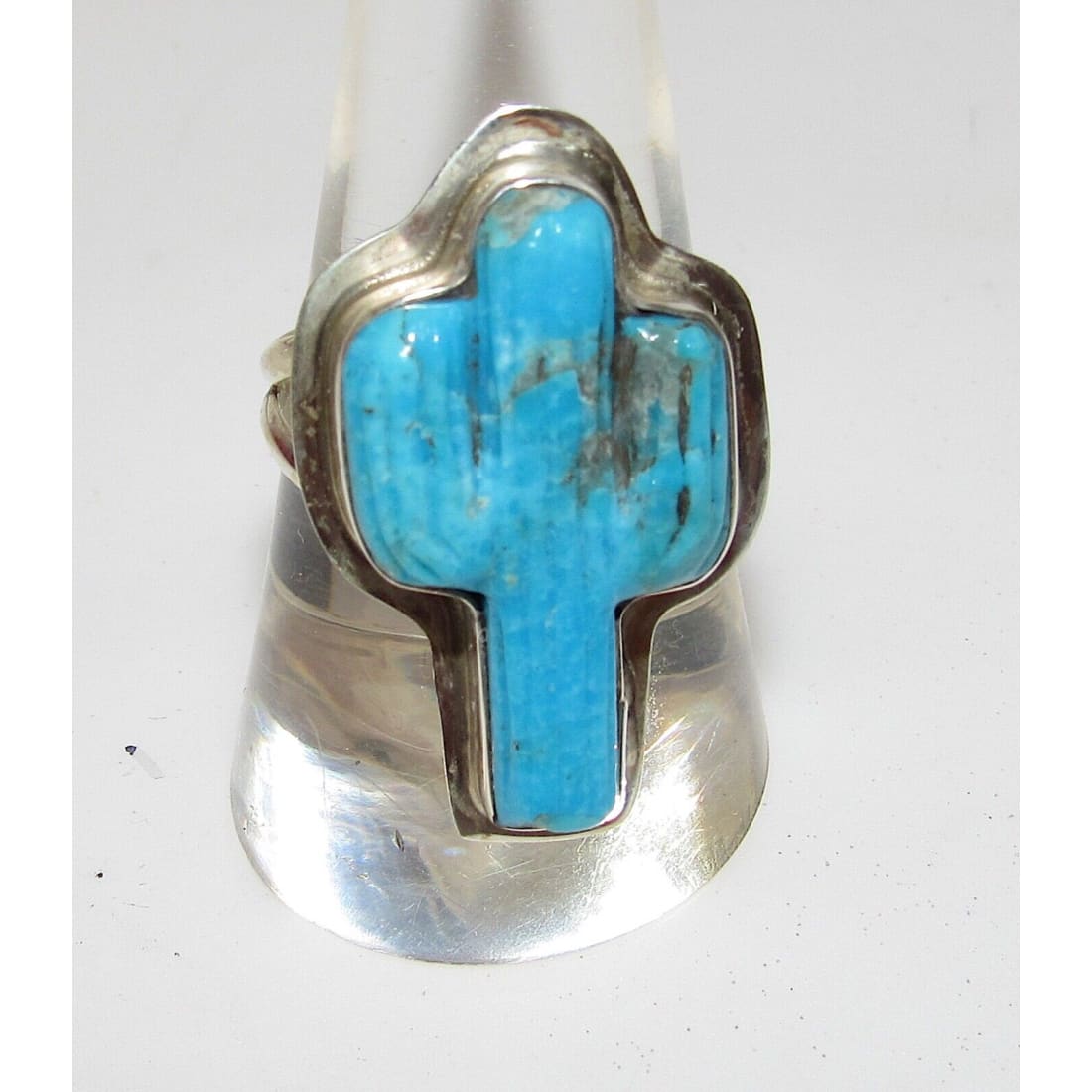 Navajo Turquoise Cactus Ring Size 8 Sterling Silver Native