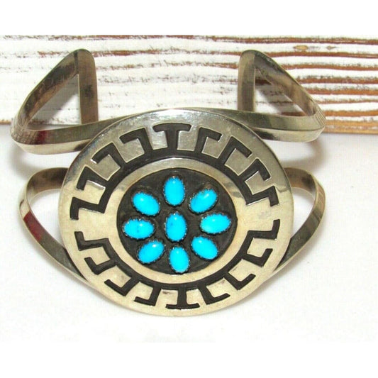 Massive Navajo Turquoise Cluster Bracelet Sterling Native 