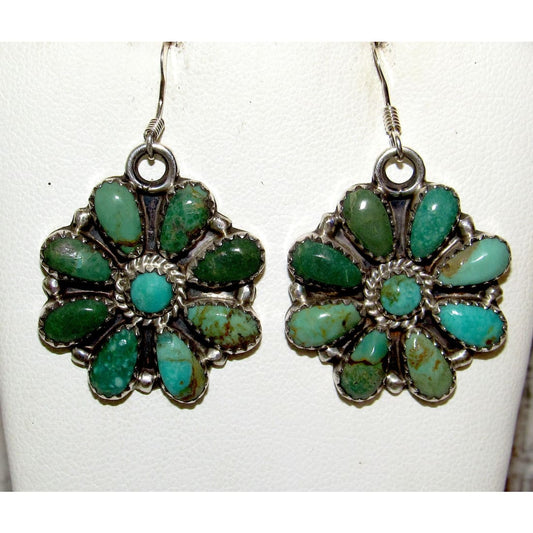 Navajo Turquoise Cluster Dangle Earrings Sterling Silver