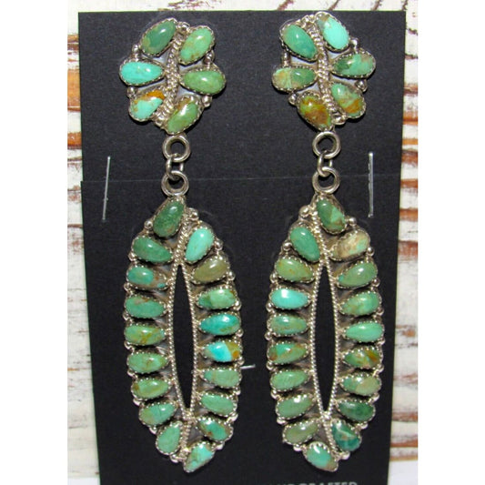 Navajo Turquoise Cluster Dangle Earrings Sterling Silver