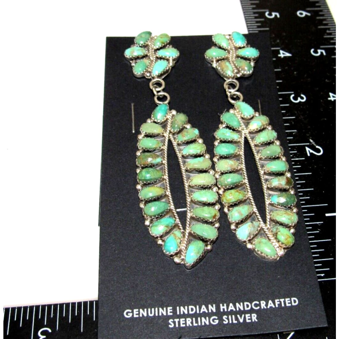 Navajo Turquoise Cluster Dangle Earrings Sterling Silver