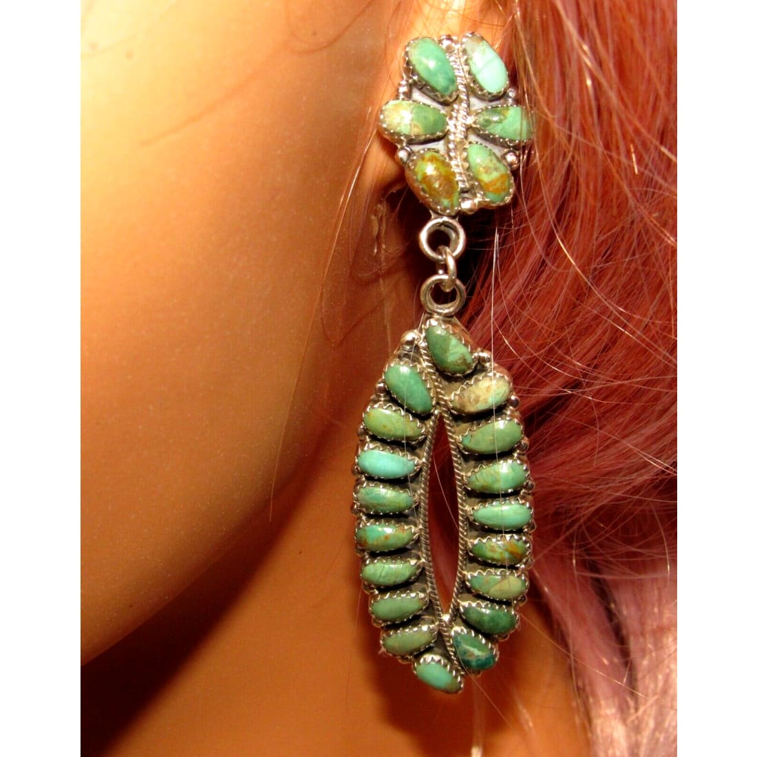 Navajo Turquoise Cluster Dangle Earrings Sterling Silver