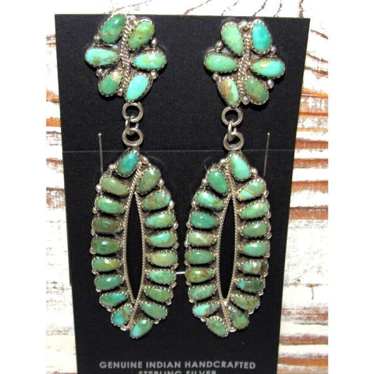 Navajo Turquoise Cluster Dangle Earrings Sterling Silver