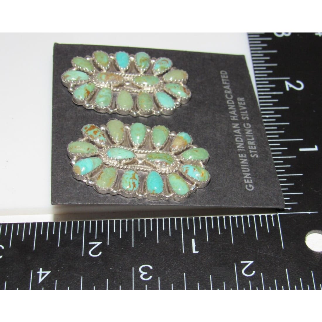 Navajo Turquoise Cluster Earrings Sterling Silver 1.5 Signed