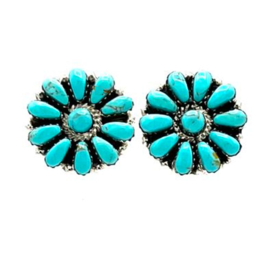 Navajo Turquoise Cluster Earrings Sterling Silver Becenti