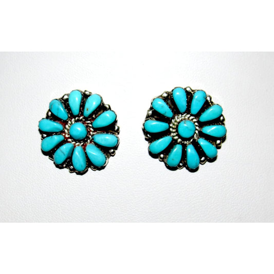 Navajo Turquoise Cluster Earrings Sterling Silver Becenti