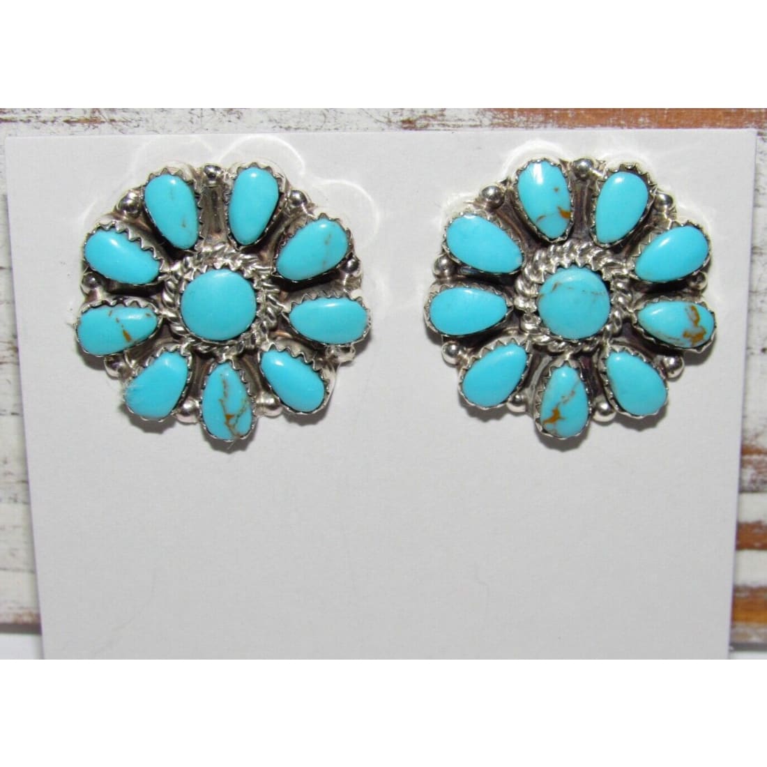 Navajo Turquoise Cluster Earrings Sterling Silver Becenti 1