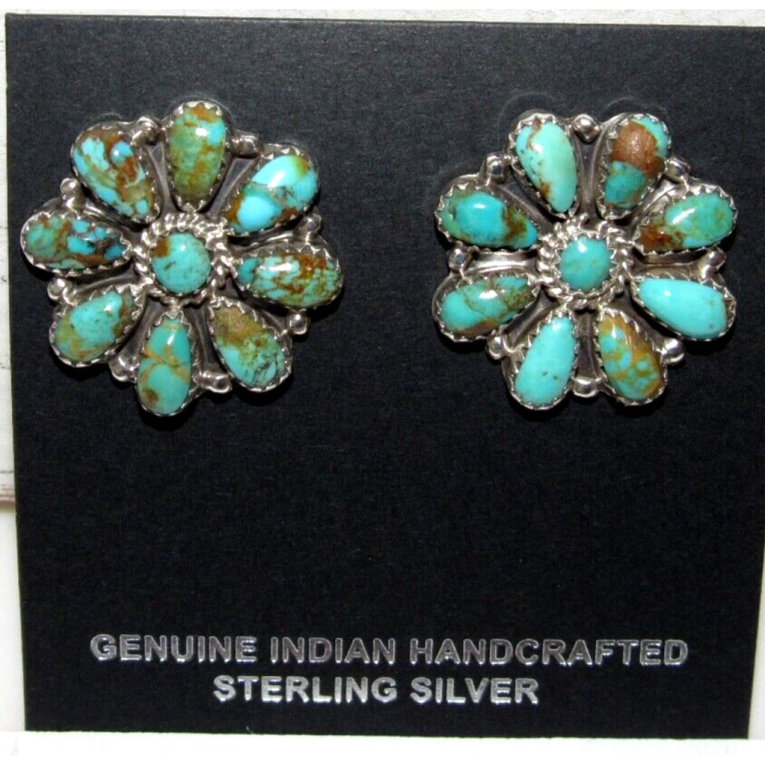 Navajo Turquoise Cluster Earrings Sterling Silver Native