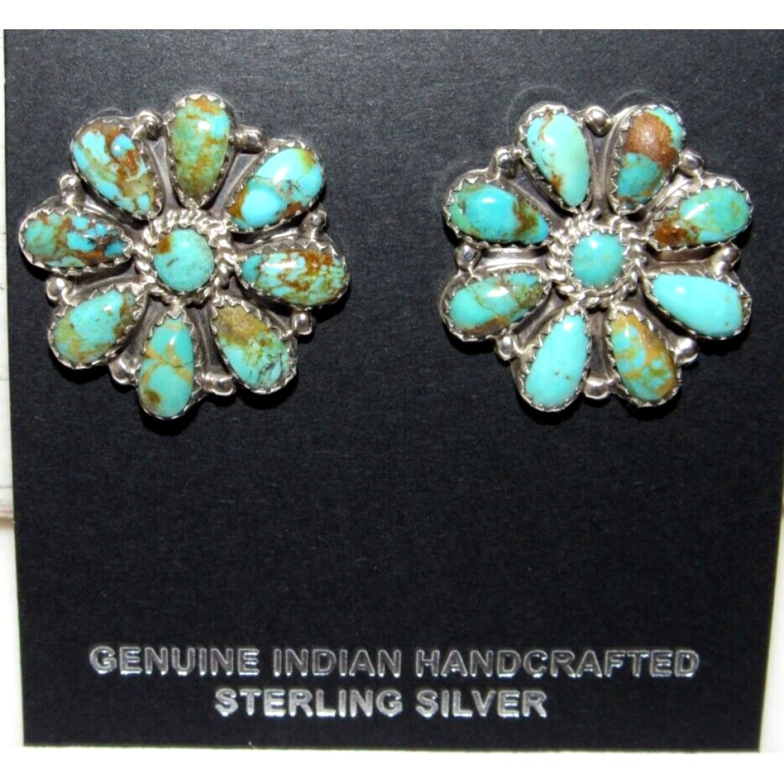 Navajo Turquoise Cluster Earrings Sterling Silver Native