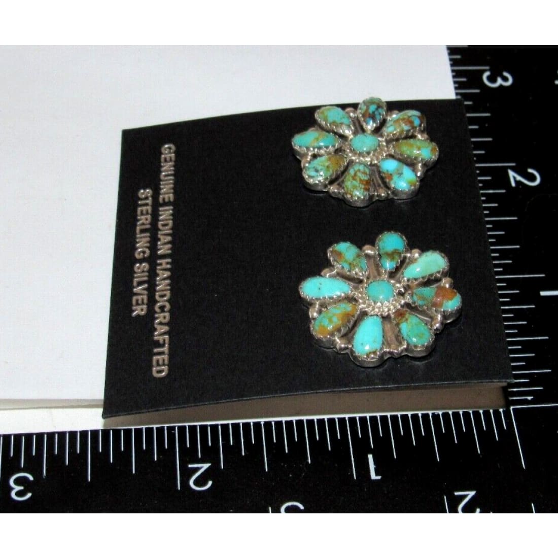 Navajo Turquoise Cluster Earrings Sterling Silver Native