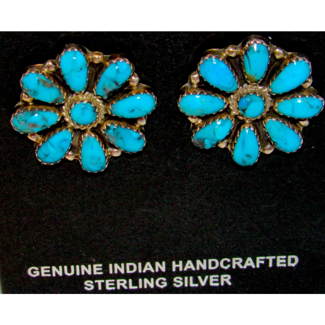 Navajo Turquoise Cluster Post Earrings Sterling Silver 1’’