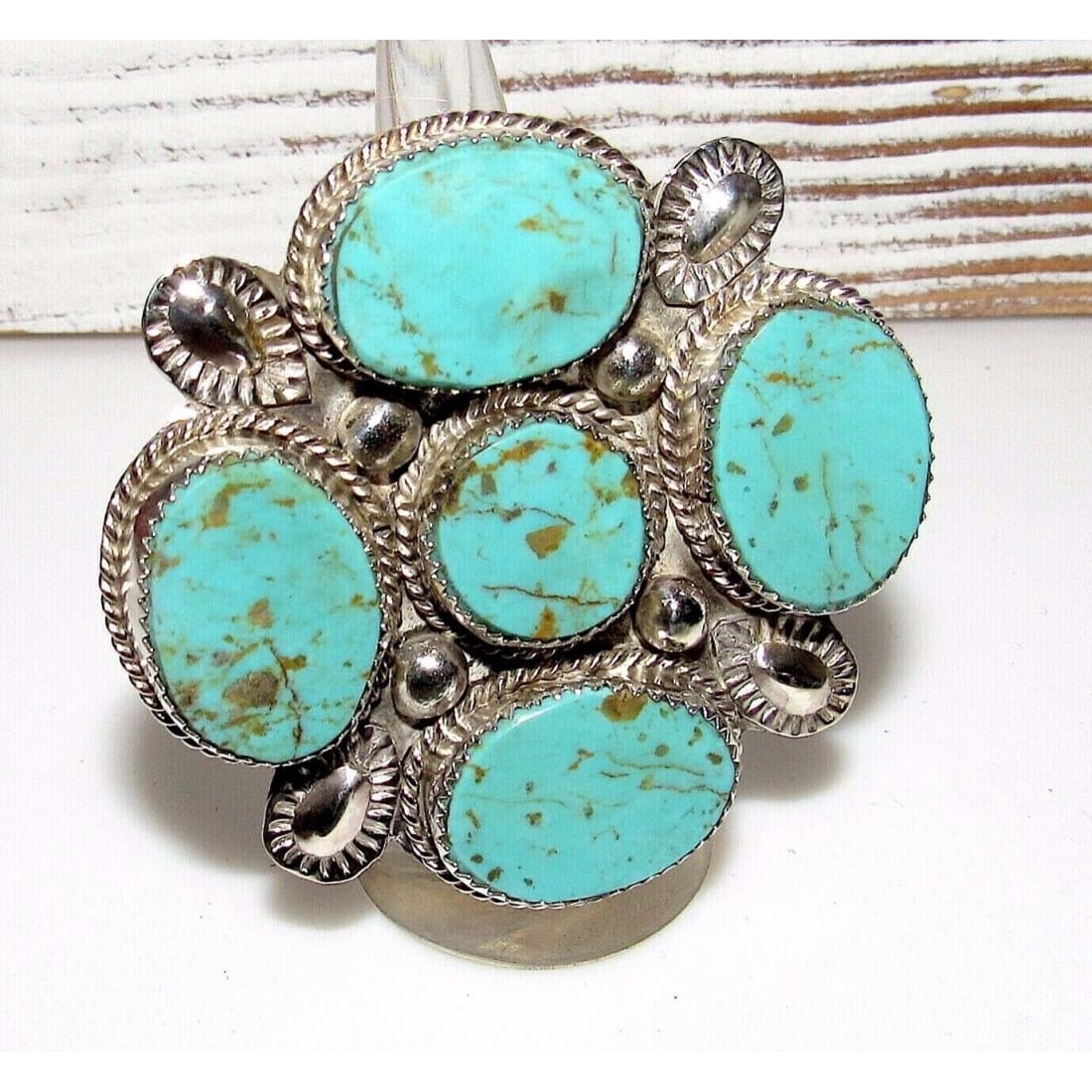 Massive Navajo Turquoise Cluster Statement Ring Sz 7 