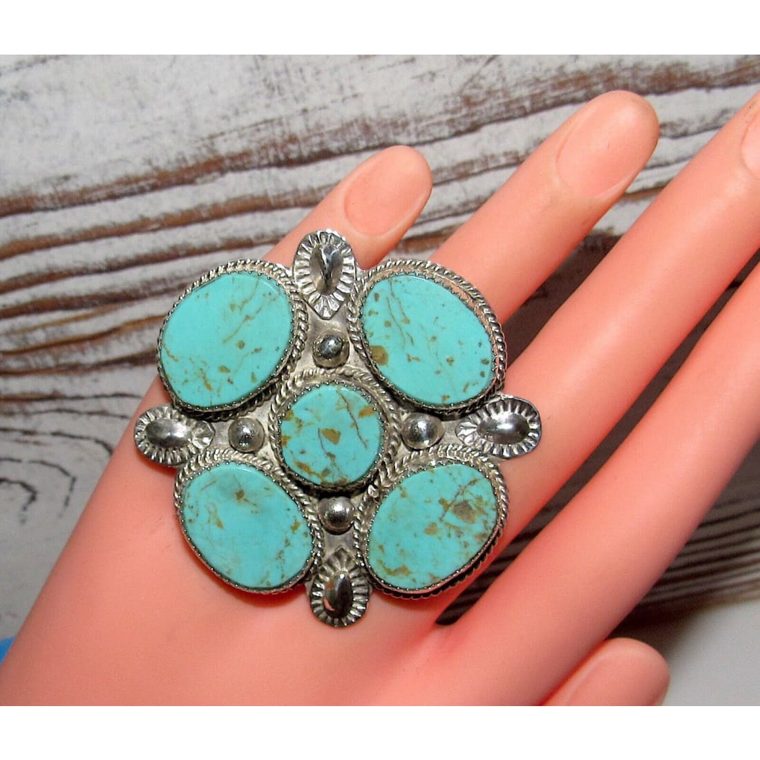 Massive Navajo Turquoise Cluster Statement Ring Sz 7 