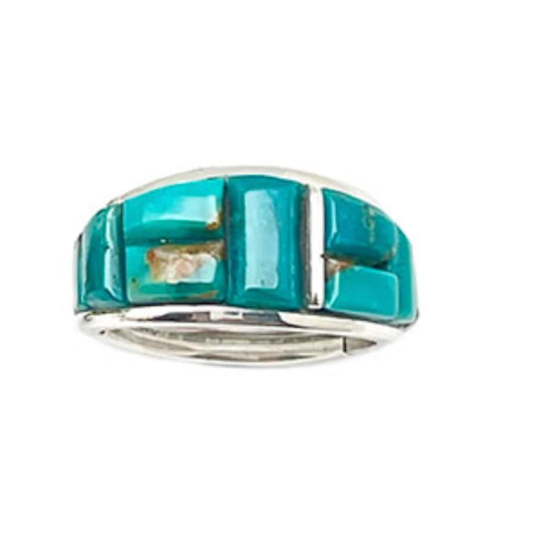 Navajo Turquoise Cobble Inlay Ring Sz 9 Sterling Silver