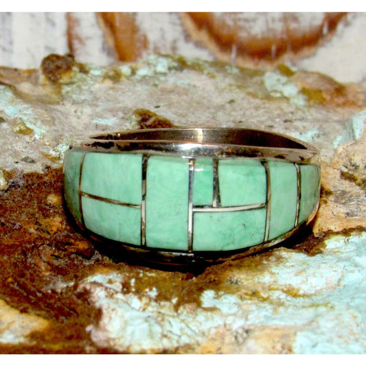 Navajo Turquoise Cobble Inlay Ring Sz 9 Sterling Silver