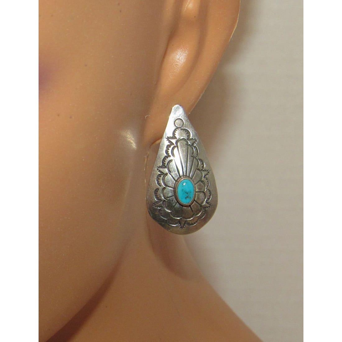 Navajo Turquoise Concho Post Earrings Sterling Silver Ingot