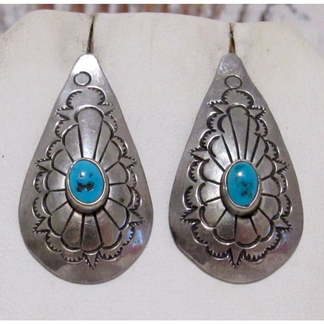 Navajo Turquoise Concho Post Earrings Sterling Silver Ingot