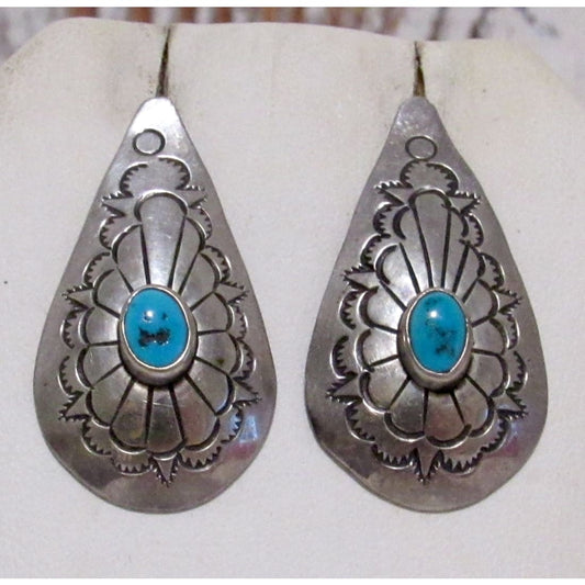 Navajo Turquoise Concho Post Earrings Sterling Silver Ingot