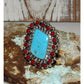 Navajo Turquoise Coral Cluster Ring Size 9 Sterling Silver