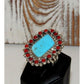 Navajo Turquoise Coral Cluster Ring Size 9 Sterling Silver