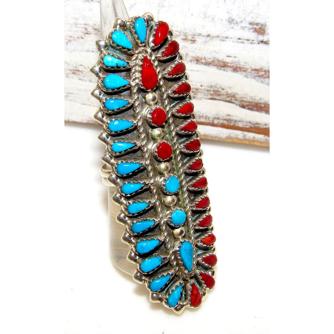 Huge Navajo Turquoise Coral Cluster Statement Ring Sz 8 