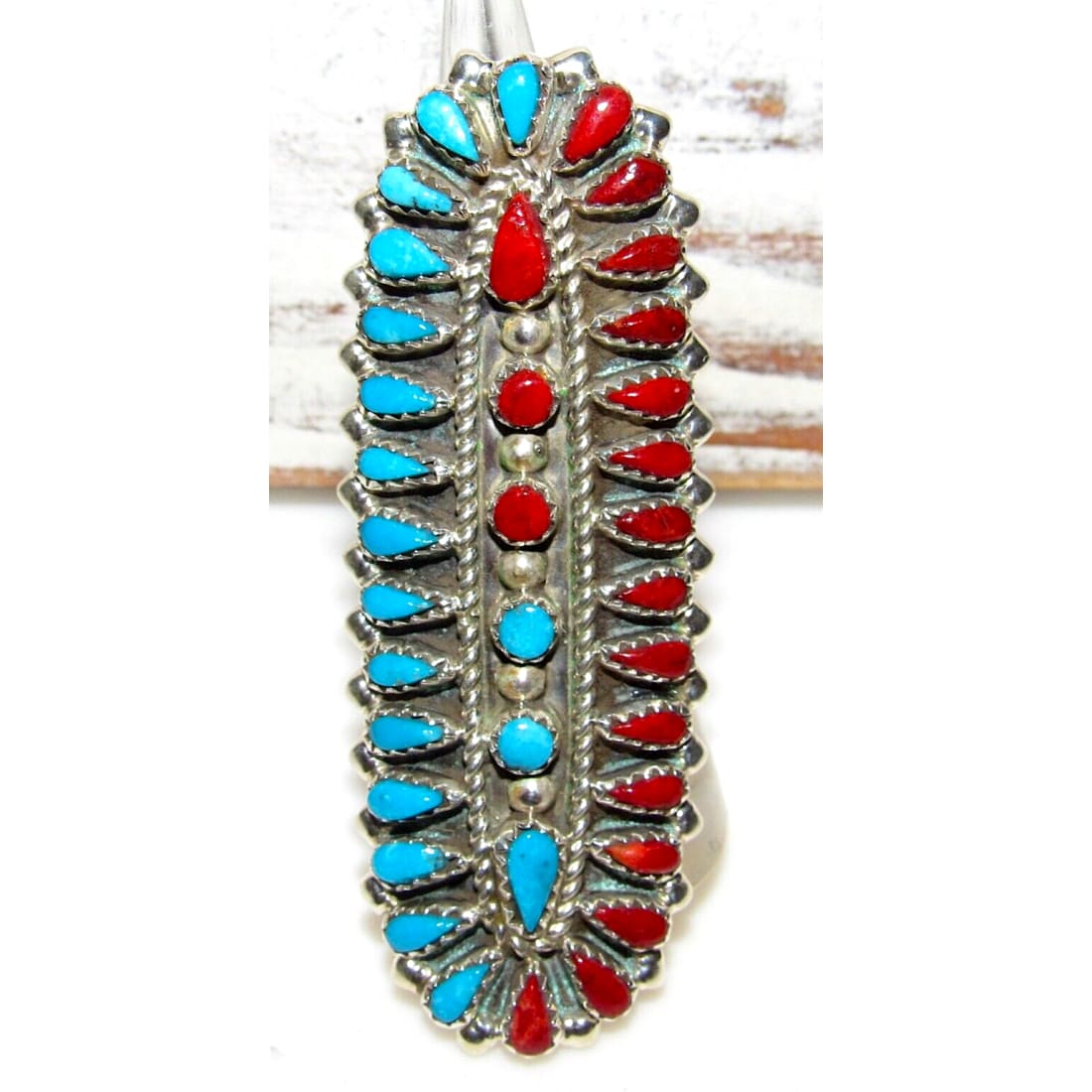 Huge Navajo Turquoise Coral Cluster Statement Ring Sz 8 