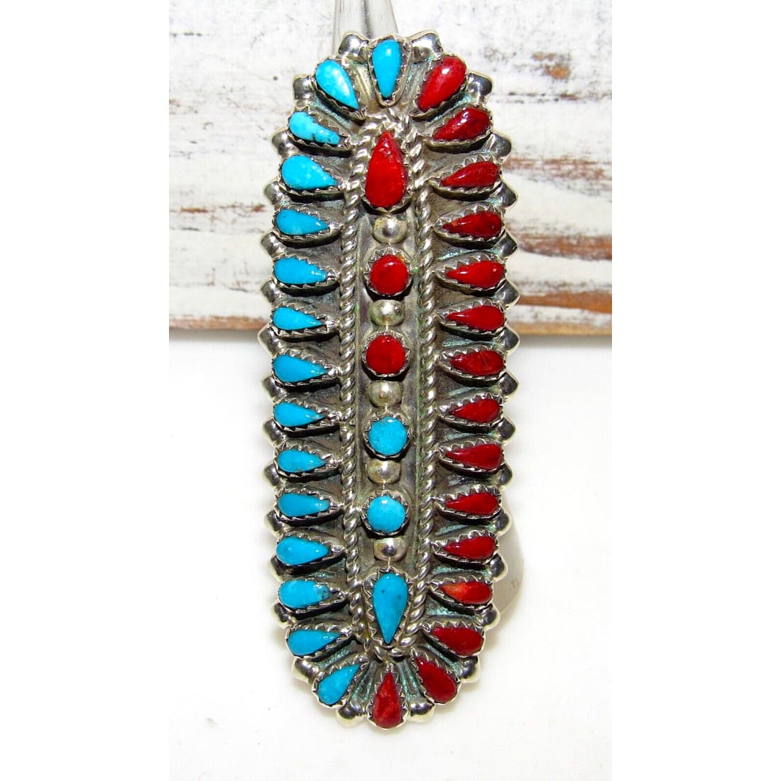 Huge Navajo Turquoise Coral Cluster Statement Ring Sz 8 