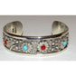 Navajo Turquoise Coral Flower Cuff Bracelet Sterling Silver