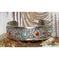 Navajo Turquoise Coral Flower Cuff Bracelet Sterling Silver