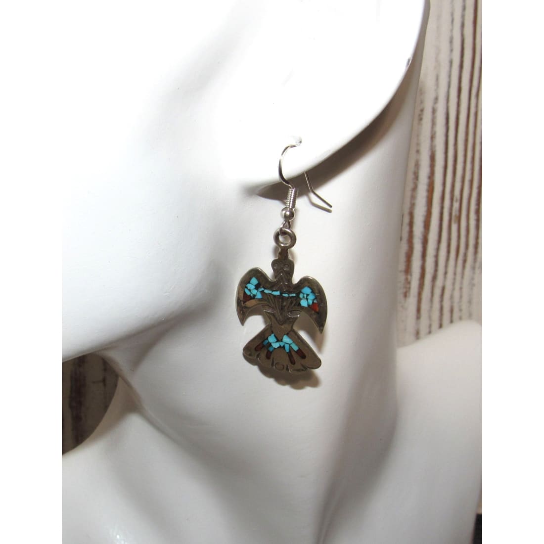 Navajo Charlie Singer Turquoise Coral Inlay Peyote Bird Earrings Native Signed The Southwestern Style Gallery