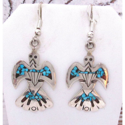 Navajo Charlie Singer Turquoise Coral Inlay Peyote Bird Earrings Native Signed The Southwestern Style Gallery