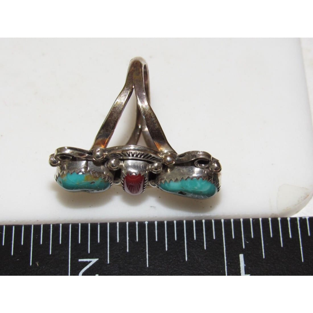 Navajo Turquoise Coral Ring Size 7 Sterling Silver Royston