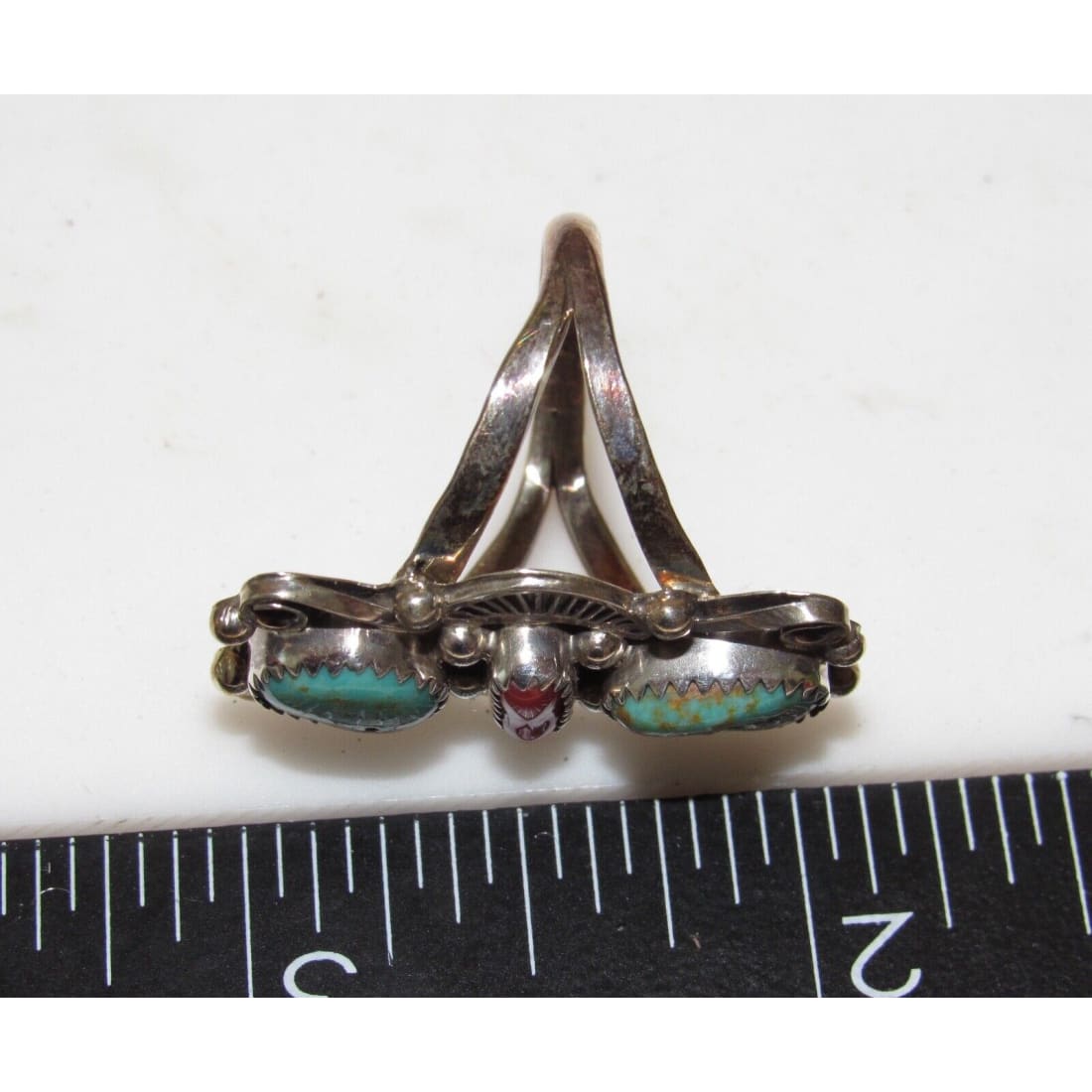 Navajo Turquoise Coral Ring Size 8 Sterling Silver Royston