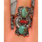 Navajo Turquoise Coral Ring Size 8 Sterling Silver Royston