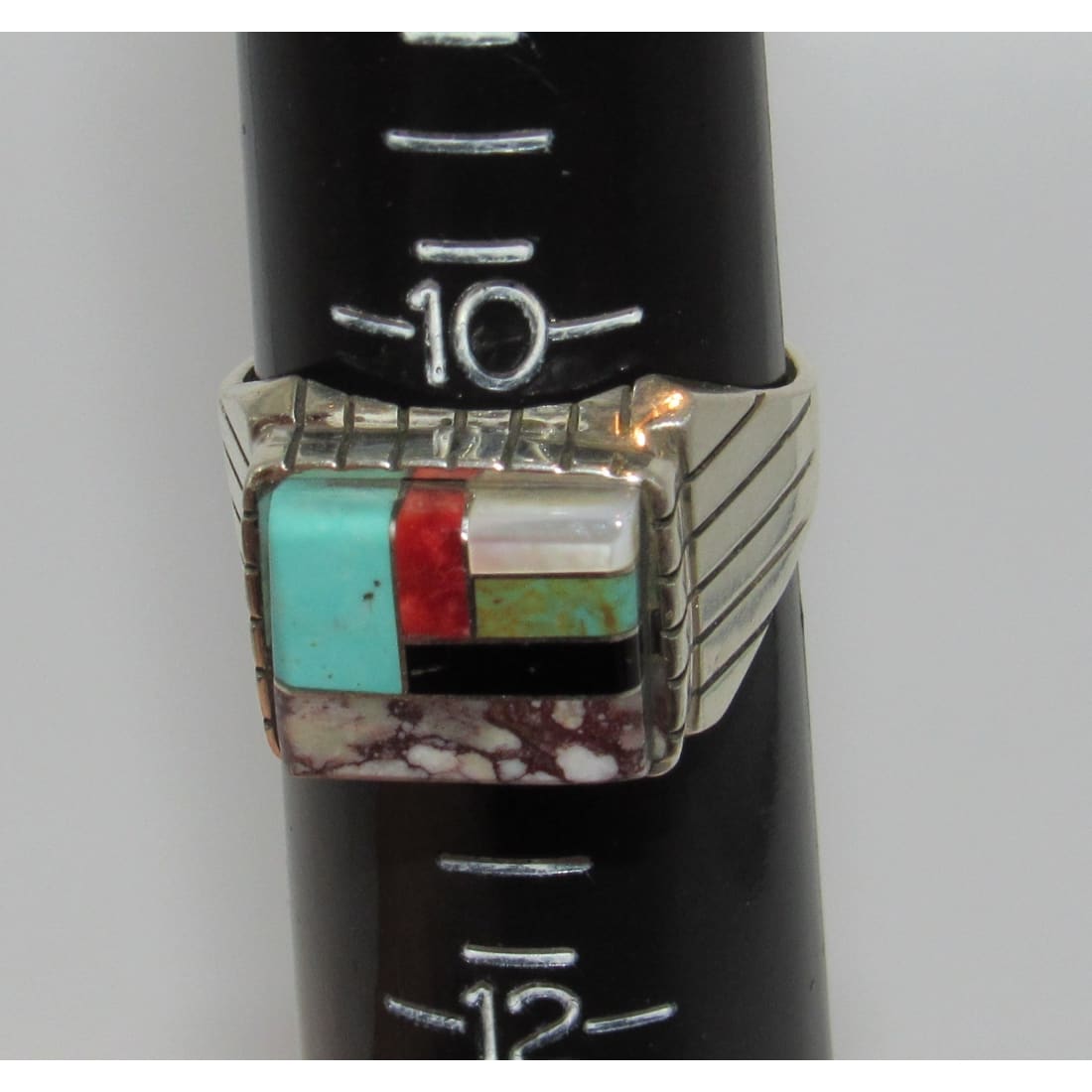 Navajo Turquoise Coral Wild Horse Inlay Ring Size 10.5