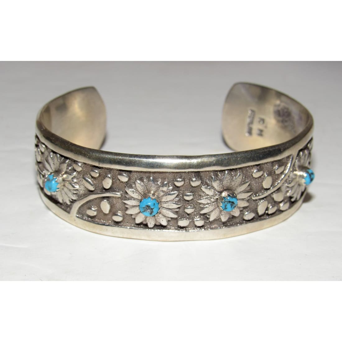 Navajo Turquoise Flower Cuff Bracelet Sterling Silver R.