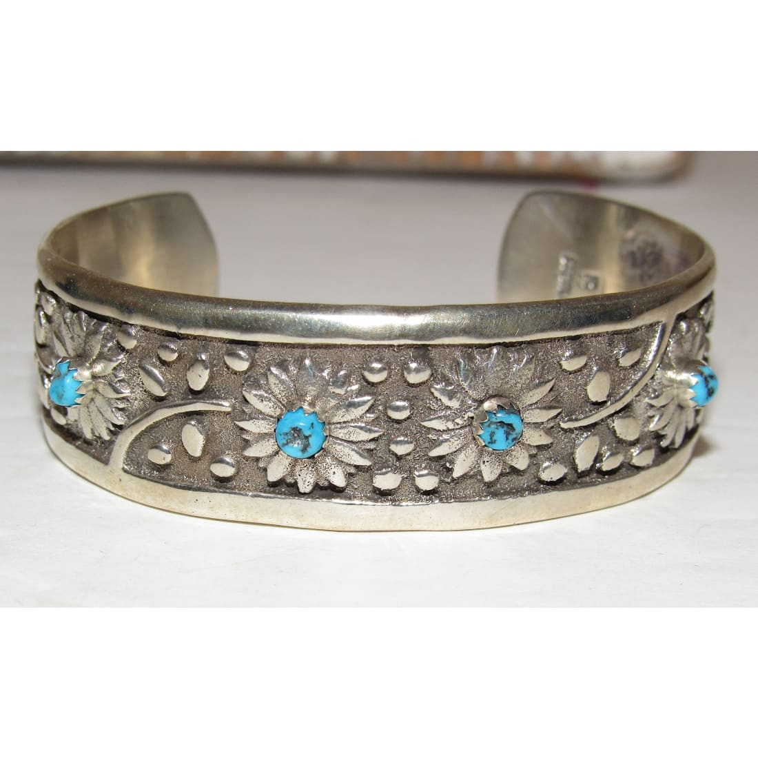 Navajo Turquoise Flower Cuff Bracelet Sterling Silver R.