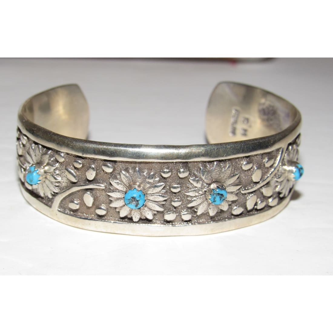 Navajo Turquoise Flower Cuff Bracelet Sterling Silver R.
