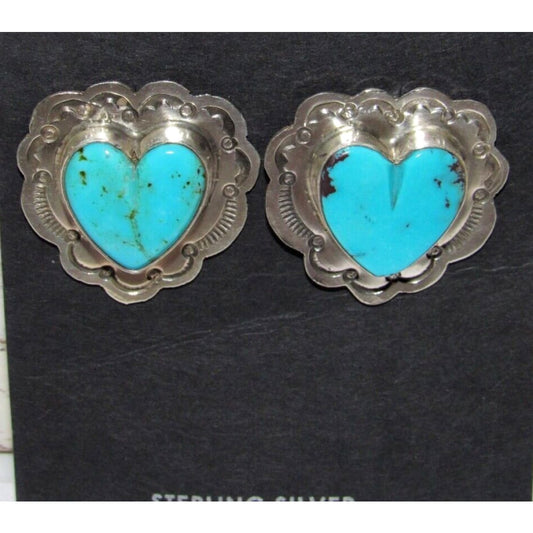 Navajo Turquoise Heart Post Earrings M James Sterling Silver