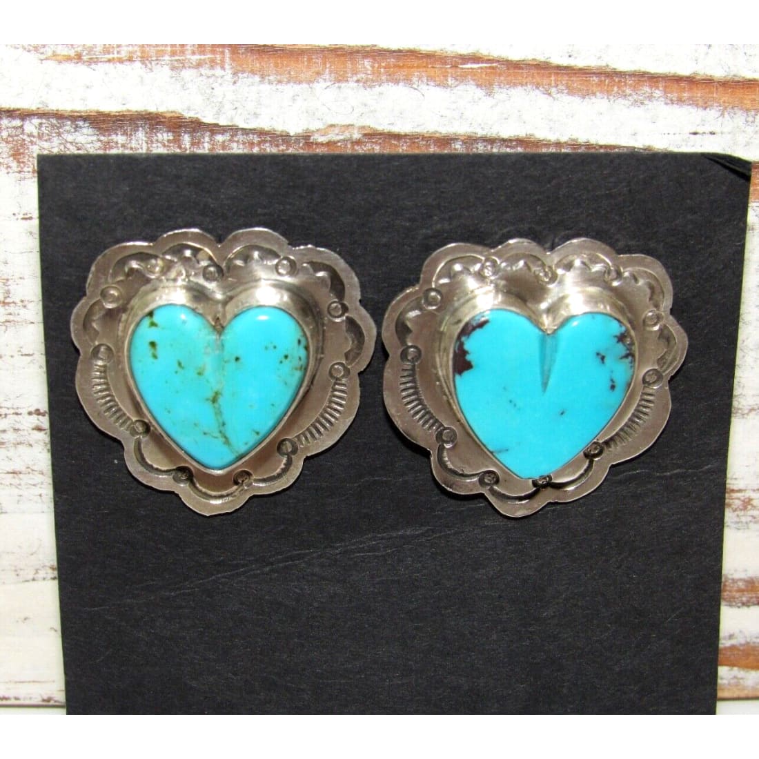 Navajo Turquoise Heart Post Earrings M James Sterling Silver
