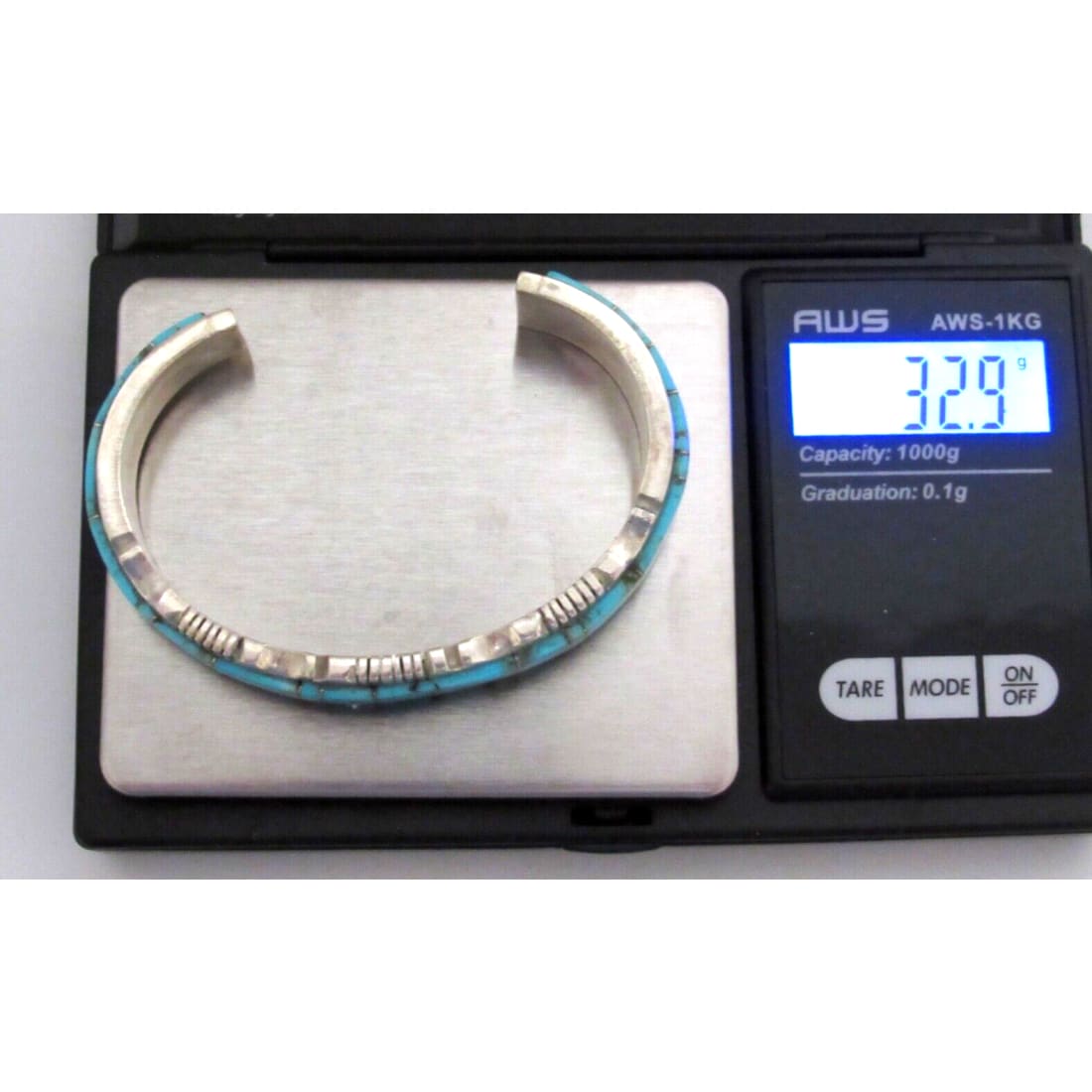 Navajo Turquoise Inlay Cuff Bracelet Sterling Steve