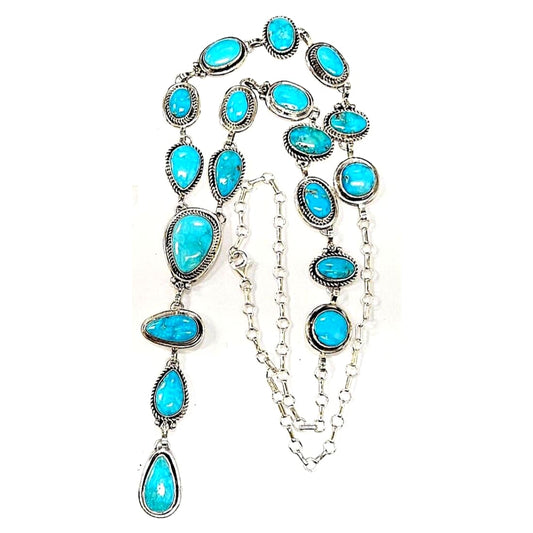 Navajo Blue Ridge Turquoise Lariat Necklace Sterling Silver