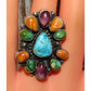 Navajo Turquoise Orange Purple Spiny Cluster Ring Sz 6.5