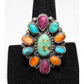 Navajo Turquoise Orange Purple Spiny Cluster Ring Sz 8.5