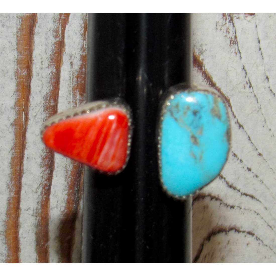 Navajo Turquoise Orange Spiny Ring Sz 7.5 Adjustable