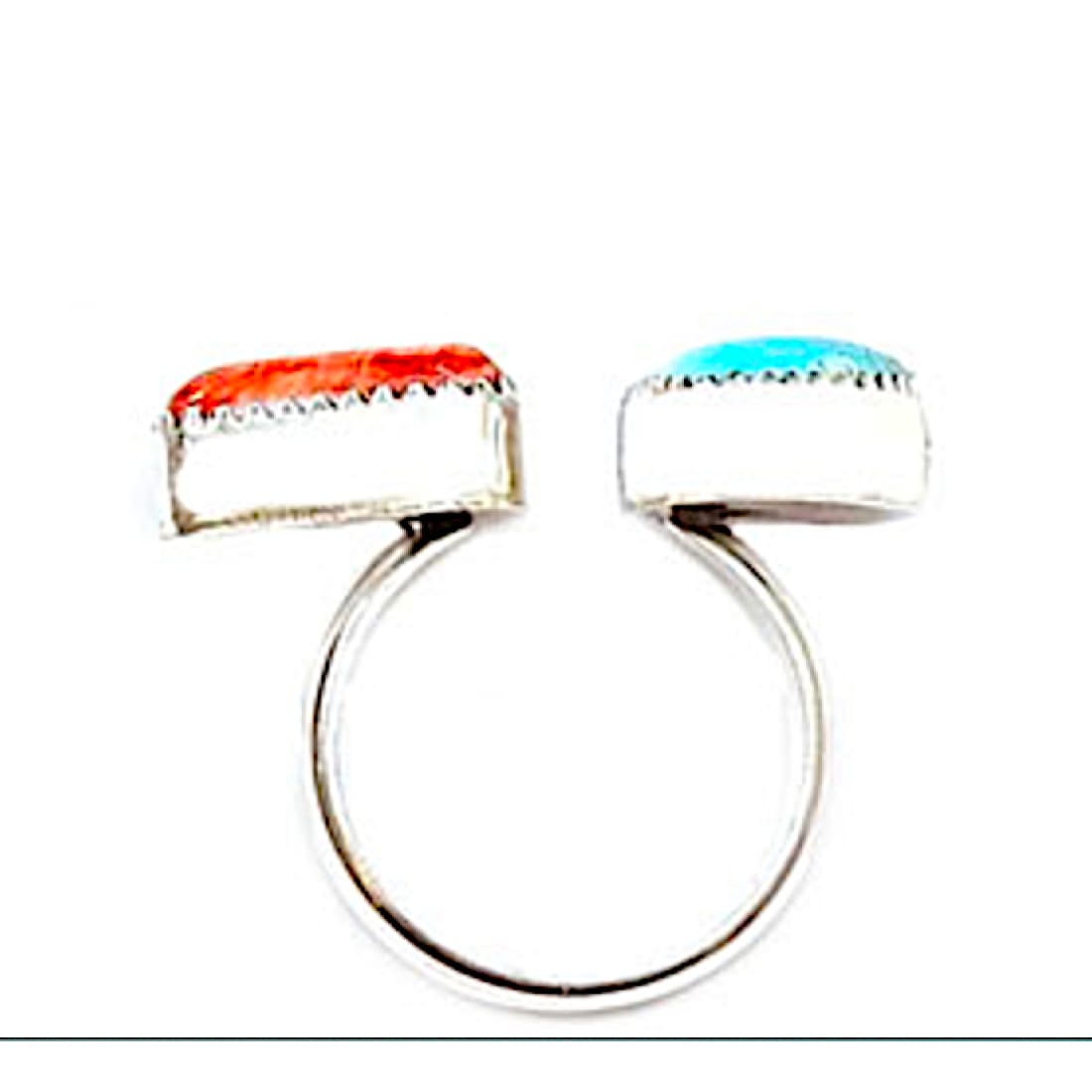 Navajo Turquoise Orange Spiny Ring Sz 7 Adjustable Sterling