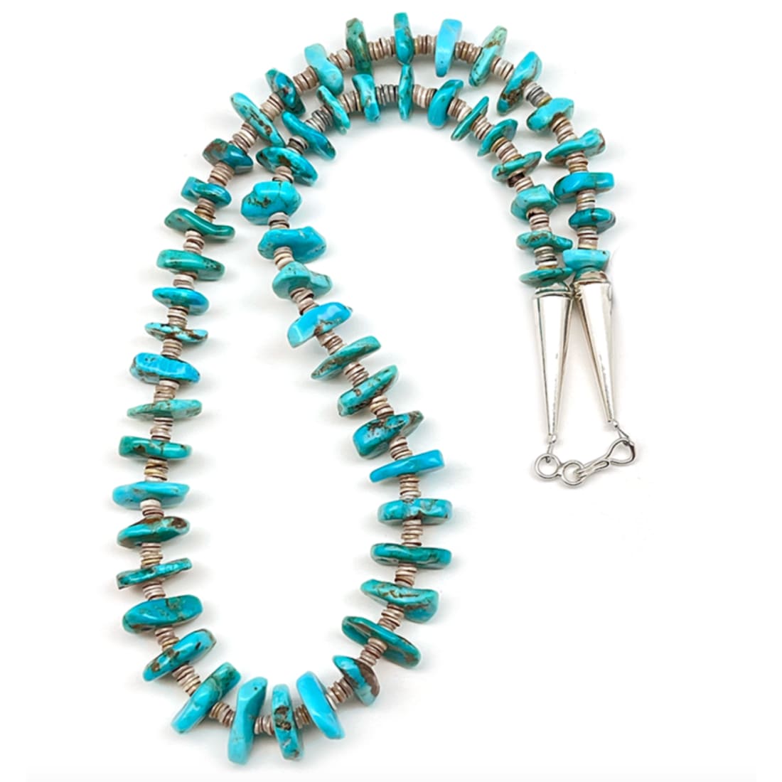 Navajo Turquoise Sterling Silver Shell Heishi Bead Necklace